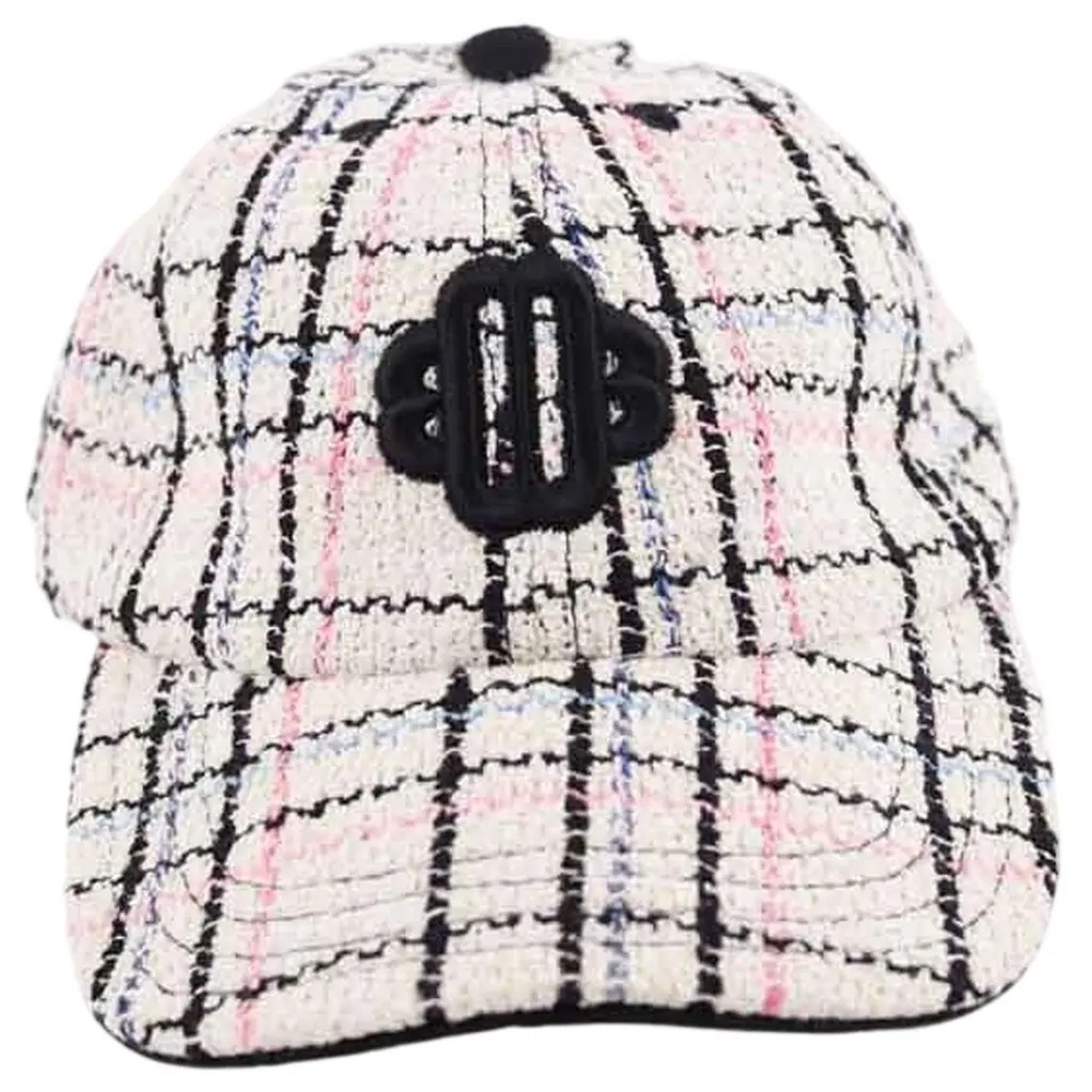Maje Pink, Black and White Plaid Tweed Kids Cap